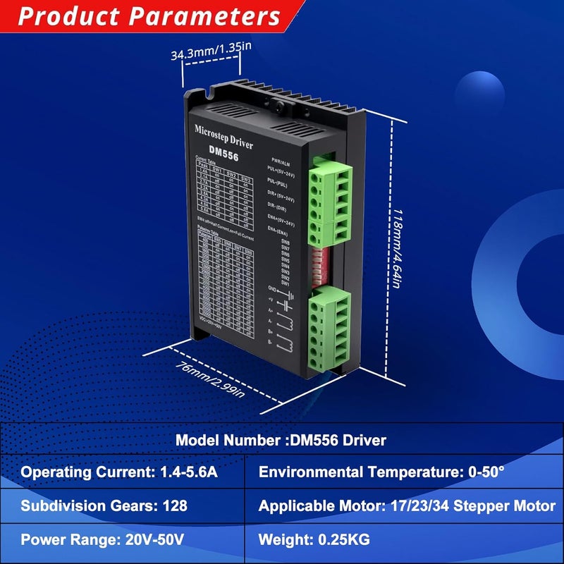 EBYSAICO CNC Digital Stepper Motor Driver DM556 Stepper Motor DM556 DC20-50V 5.6A 2-Phase 128 Subdivision for Nema17/23/34/42/57 Stepper Motors - Image 2